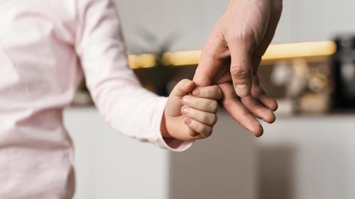 Little girl holding hands with father. Resolution and high quality beautiful photo