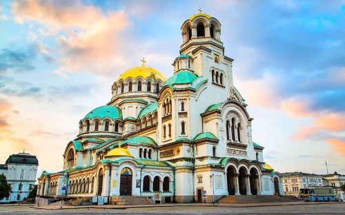St. Alexander Nevsky Cathedral in the center of Sofia, capital of Bulgaria against the blue morning