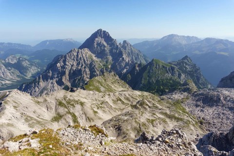 View from Großer Hundstod to Watzmann, Steinernes Meer, Berchtesgaden Alps, Upper Bavaria, Bavaria,