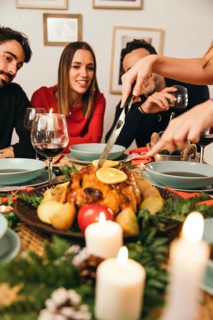 Christmas dinner with friends looking turkey