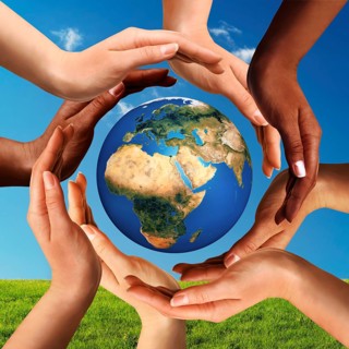 Conceptual peace and cultural diversity symbol of multiracial hands making a circle together around