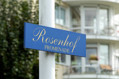Close-up, sign for the Rosenhof retirement home on Priwall, Travemünde seaside resort, Hanseatic