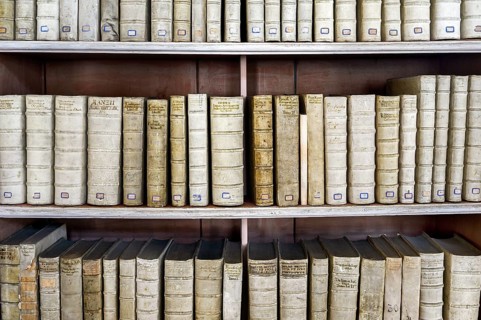 Books in the library, museum, Ottobeuren Monastery, Allgäu, Swabia, Bavaria, Germany, Europe