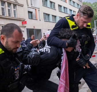 Germany, Berlin, 22 May 2024, Pro-Palestine demonstrators occupy HU building, social science