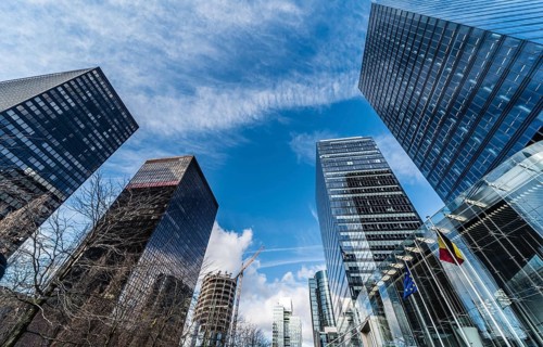 Brussels, Belgium, 03 10 2019: the contemporary North Galaxy tower with the Federal government