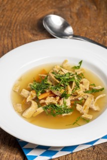 Austrian pancake soup on wood