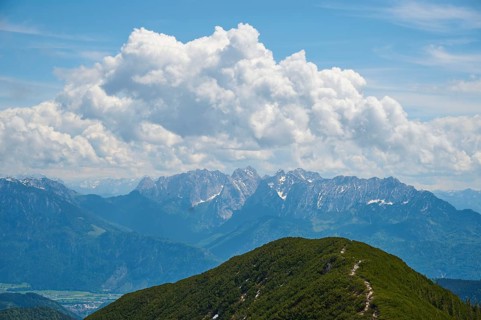 Mountain range Wilder Kaiser with cloud, from Großer Traithen, Bayrischzell, Sudelfeld, Mangfall