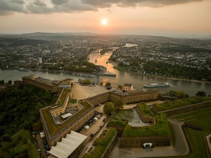 Ehrenbreitstein Fortress is situated 118 metres above the Rhine opposite the mouth of the Moselle