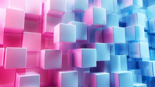 A visually stimulating digital artwork of glowing 3D cubes in pink and blue, ai generated, AI