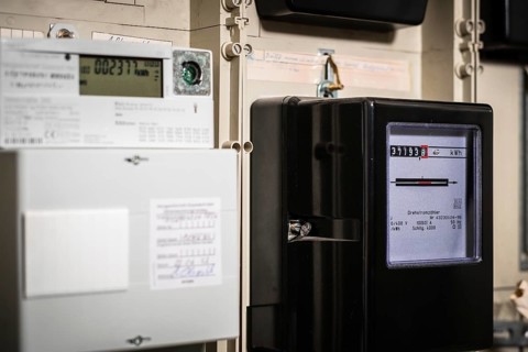Meter cabinet with bidirectional meter and Ferraris meter in Düsseldorf, Germany, Europe