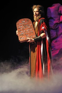 Moses with the Ten Commandments in a Biblical stage performance