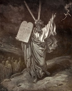 Ten Commandments, Moses descending from Mount Sinai, Old Testament, by Gustave Doré, 1863
