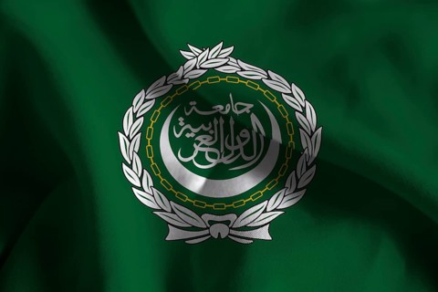 A ruffled fabric flag of Arab League