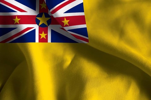 A ruffled fabric flag of Niue