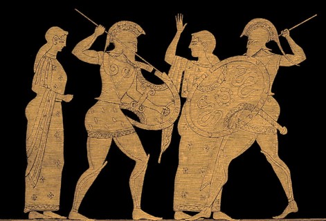 Achilles and Memnon fighting, Trojan War, Attic red-figure krater, Greek mythology