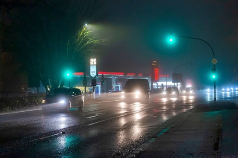 Crossing at night in green phase