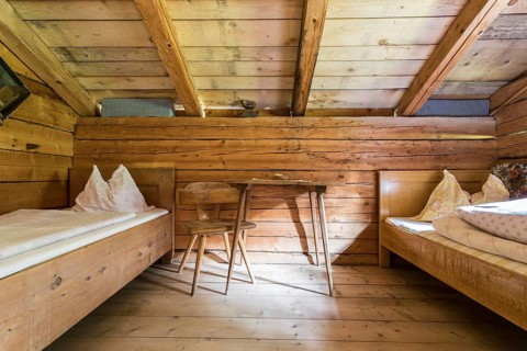 Inside of a rustic wooden alpine hut or cabin, Austria, Europe