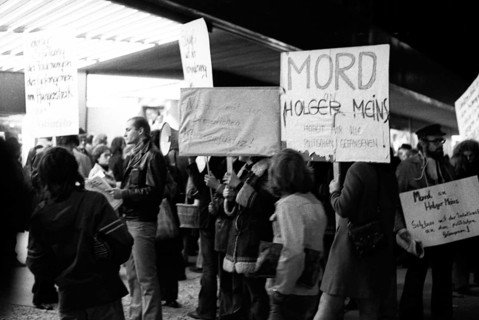 Left-wing sympathisers of the Red Army Faction (RAF) protesting in Dortmund on 13.11.1974 after the