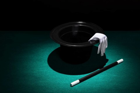 Spot light top hat with white gloves wand. Beautiful photo