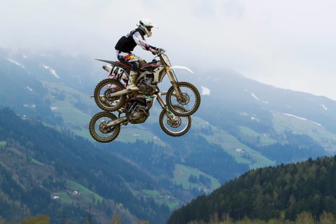 Tandem jump at the Tyrolean MTB Championships, Aschau im Zillertal, Tyrol, Austria, Europe