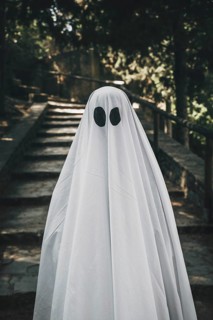 Person ghost costume standing forest