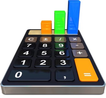 high resolutatio 3D rendering of a calculator with a bar diagramm