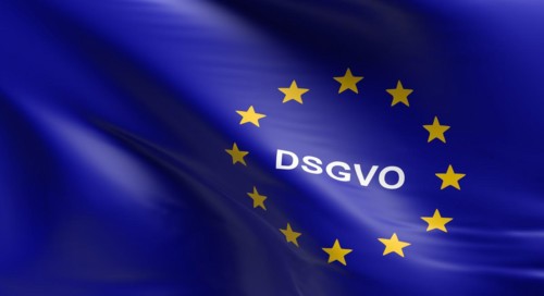 Waving European Union flag with DSGVO, General Data Protection Regulation, 3d rendering