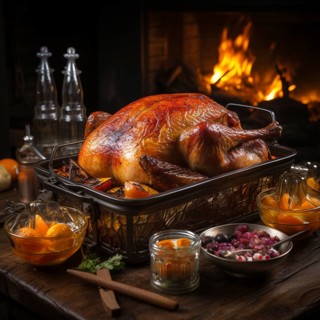 Crispy Christmas goose in a rustic setting on a table, AI generated