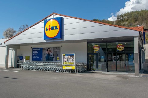 Nova Bana, Slovakia, March, 18, 2022 : Lidl shop Sign. Brand logo. Lidl is a German international
