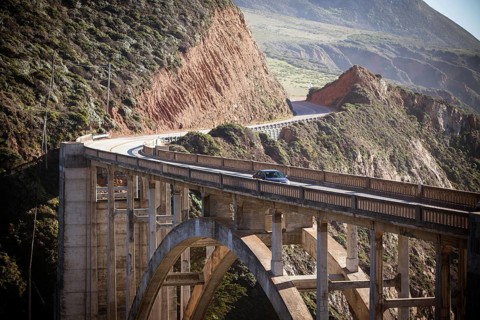 A view of Bixby Bridge out to the Pacific Ocean near Big Sur, California, USA, North America