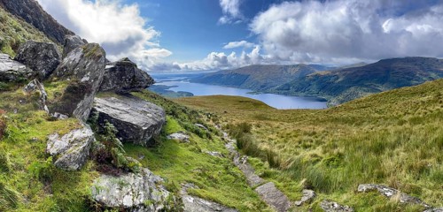 View from Ben Lomond, summit of Loch Lomond and the Trossachs National Park, Rowardennan, Scotland,
