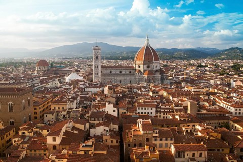 Florence cityscape with Duomo Santa Maria Del Fiore from Piazzale Michelangelo, Italy, Europe