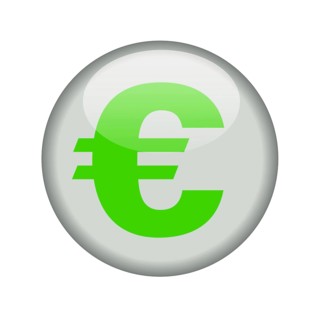 Glossy icon with a euro sign. Isolated