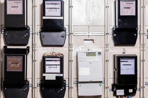 Meter cabinet with bidirectional meter and Ferraris meter in Düsseldorf, Germany, Europe