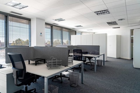 Empty places for workers in contemporary coworking. Startup business office interior at new