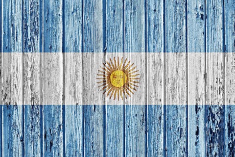 Flag of Argentina painted on wooden frame