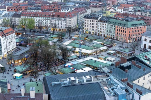 Viktualienmarkt and Old Town Photographed from the Alter Peter Tower of St Peter's Church, City