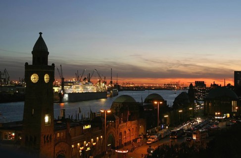 Germany, Hamburg, Harbour, Landungsbrücken, Night shot, Hamburg, Hamburg, Federal Republic of