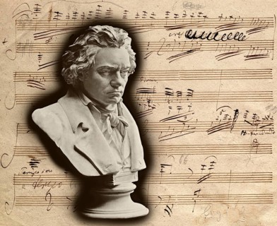 Bust statue of Ludwig van Beethoven, 1770 -1827, German composer, piano Sonata no. 30, op. 109, E