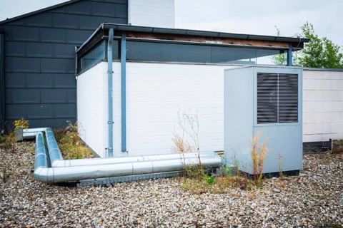 A heat pump on the roof of a house in Düsseldorf, Germany, Europe