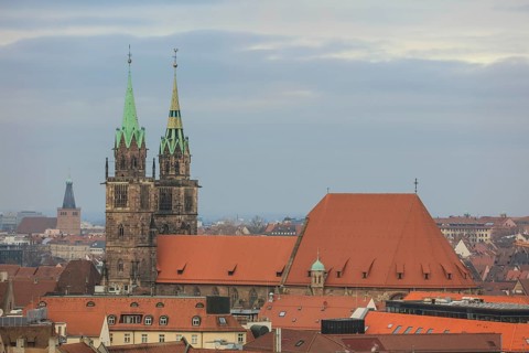 Bird's eye view of St Lawrence's Church, Nuremberg, Middle Franconia, Franconia, Bavaria, Germany,