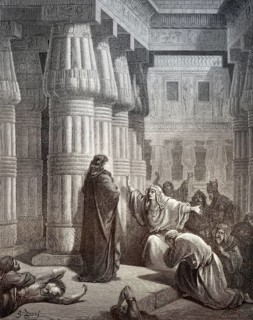 The Egyptians Ask Moses to Depart, woodcut by Gustave Doré