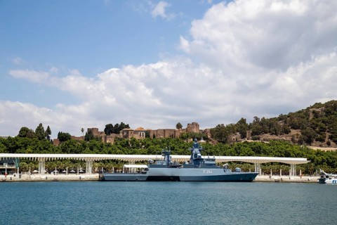 Malaga, Spain, May 25, 2019: The German Corvette F264 Ludwigshafen am Rhein anchored at Malaga