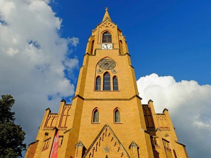 Friedenskirche church in Leipzig's Gohlis district in bright sunshine. Things, Germany, Europe