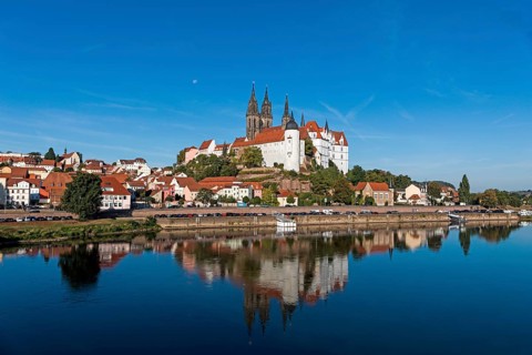 View of Albrechtsburg Castle and Meissen Cathedral, Elbe, Meissen, Saxony, Germany, Europe