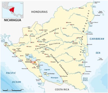 Vector map of the Central American state of Nicaragua