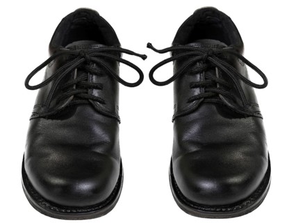 Black leather men fashion shoe pair white isolated