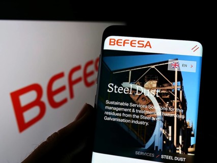 Stuttgart, Germany, 05-21-2022: Person holding cellphone with webpage of recycling company Befesa