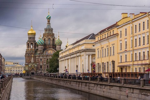 Famous church in romantic nationalism style in the old town of Saint Petersburg