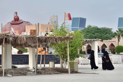 Doha, Qatar, Nov 20. 2019. women in national clothes at the Katara Cultural Village, Asia